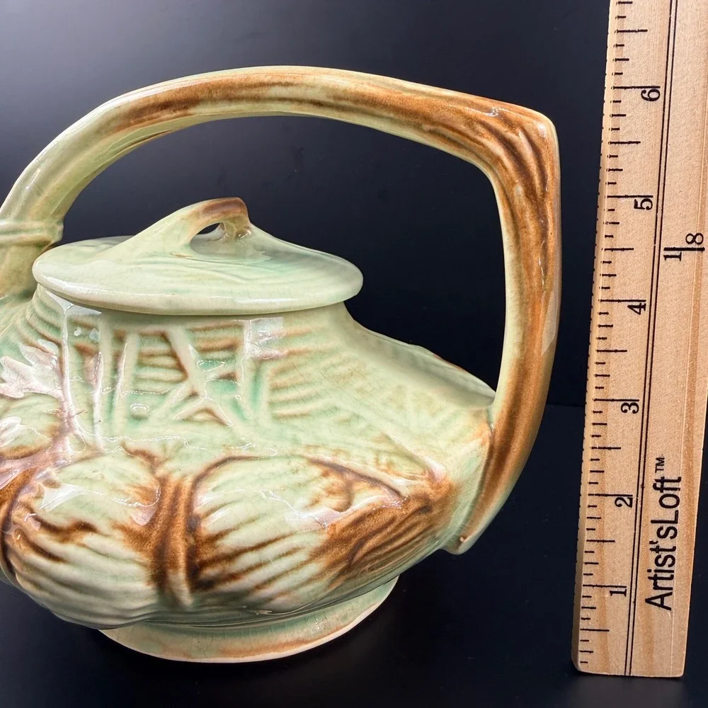 McCoy Pottery Pine Cone Teapot Green Brown Art Pottery 1940s